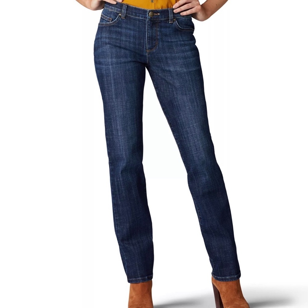 Lee Relaxed Fit Straight-Leg Jeans Dark Blue Denim Women's Jeans Size Petite 8